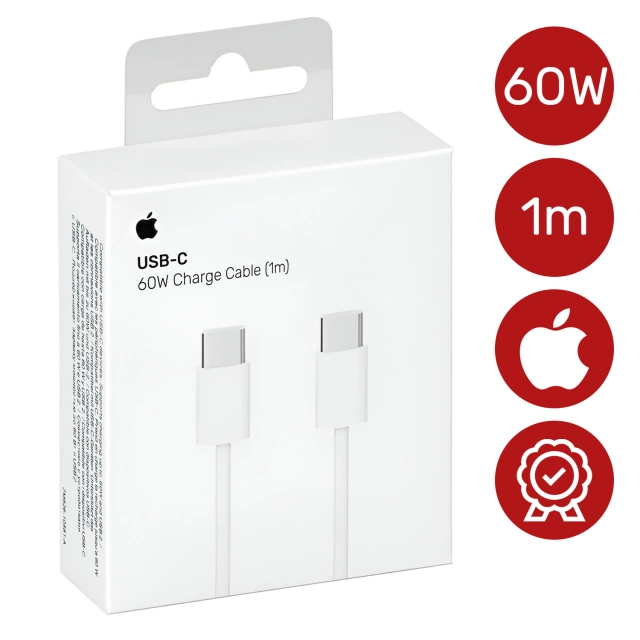 Kabel Apple USB-C na USB-C 1 m, 60 W, bílý, odolný, originální
