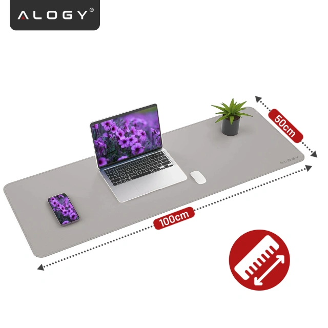 Podkładka na biurko 100×50 cm – antypoślizgowa mata ochronna z eleganckiej ekoskóry PU, pod mysz i klawiaturę, stylowa i trwała – Alogy WorkMat™ Szara