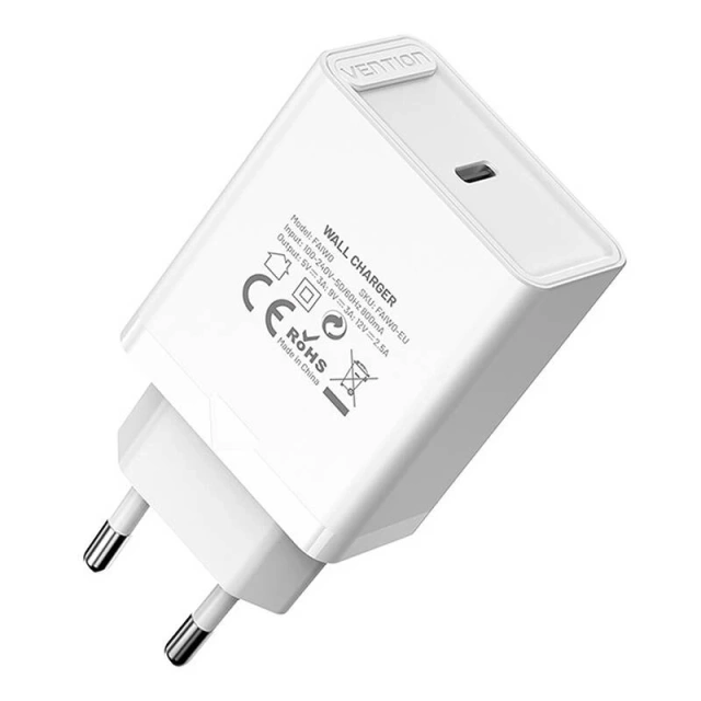 Nabíjačka Vention FAIW0-EU USB-C 30W PD3.0 QC4.0 do steny biela