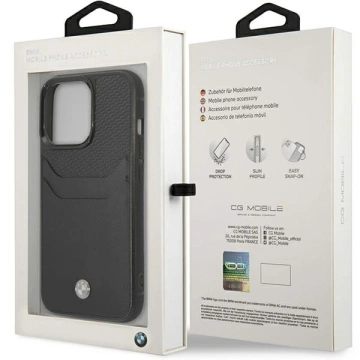 BMW BMHCP14L22RSEPK Handyhülle für Apple iPhone 14 Pro 6.1" schwarz/schwarz Leder Kartenfach