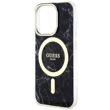 Sada na telefon Guess GUHMP14LPCUMAK pro Apple iPhone 14 Pro 6,1" černý/černý pevný obal Marble MagSafe