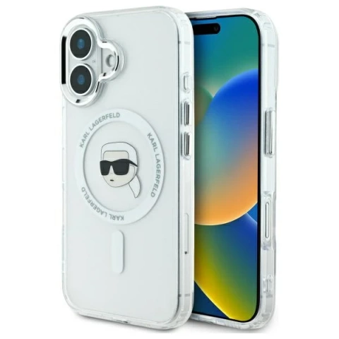 Etui Karl Lagerfeld do iPhone 16 6.1" Biały MagSafe Hardcase IML Metal Karl Head
