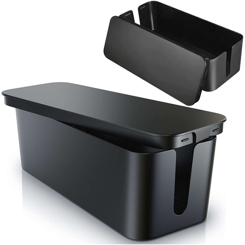 Kabel-Organizer, Schreibtisch-Bodenbehälter für Kabel, Lamellen, Alogy Box M, 31 cm, Schwarz