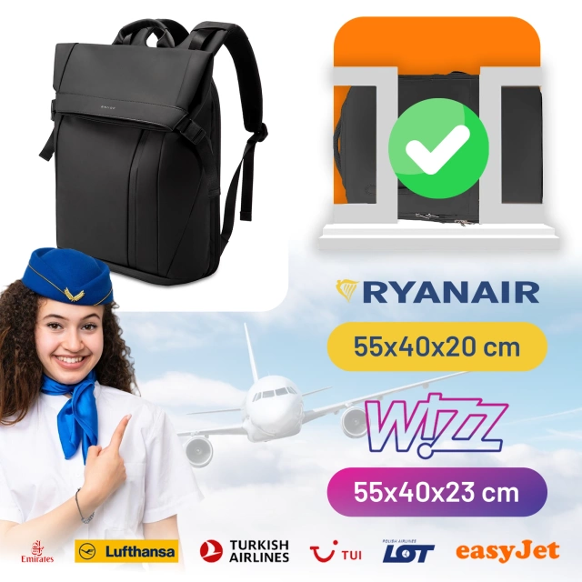 Bange wasserdichter Rucksack für 15,6-Zoll-Laptop, Stadtreisender, 45 x 30 x 16 cm, für Arbeit, Flugzeug, Herren, Damen, mit USB-Anschluss Schwarz