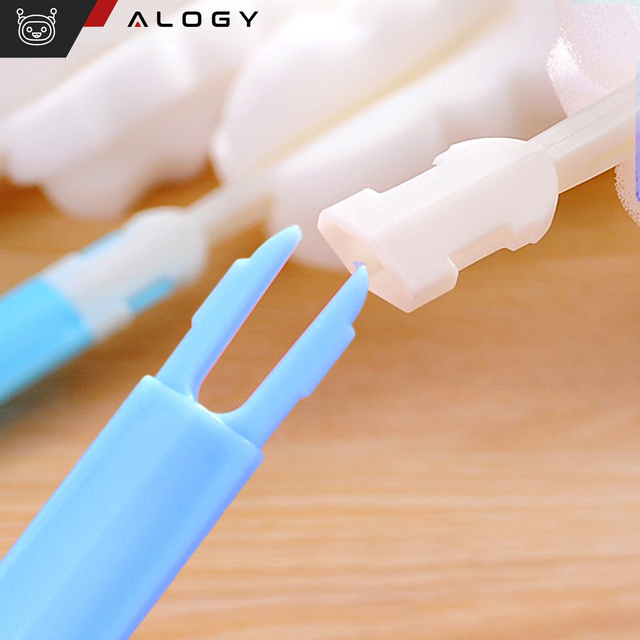 Щітка для миття пляшок, банок і склянок Sponge Cleaner Washer зі складною ручкою Alogy blue and white