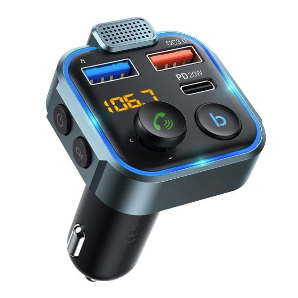 EcoBox Set FM Transmitter Bluetooth 2xUSB PD 20W 3in1 USB Cable Black