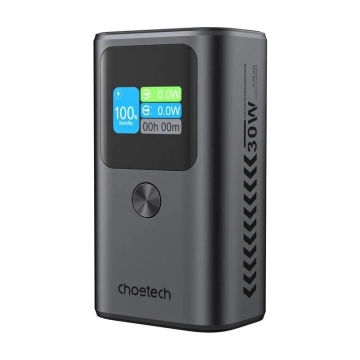 Зовнішній акумулятор Choetech B701 10000mAh PD30W, сірий – 2xUSB-C, 1xUSB-A