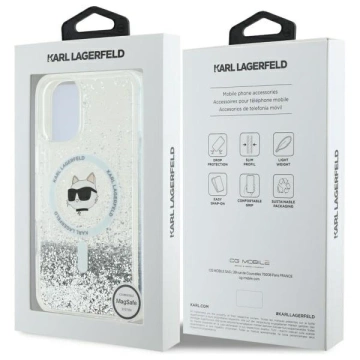 Etui Karl Lagerfeld pro iPhone 16 6,1" Magsafe Hardcase Transparentní tekutá třpytivá chupette hlava