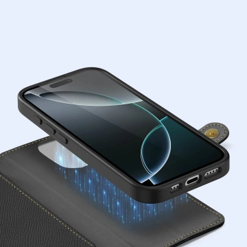 Kožené pouzdro MagSafe Wallet Case na iPhone 16 Pro Dux Ducis Lawa černé