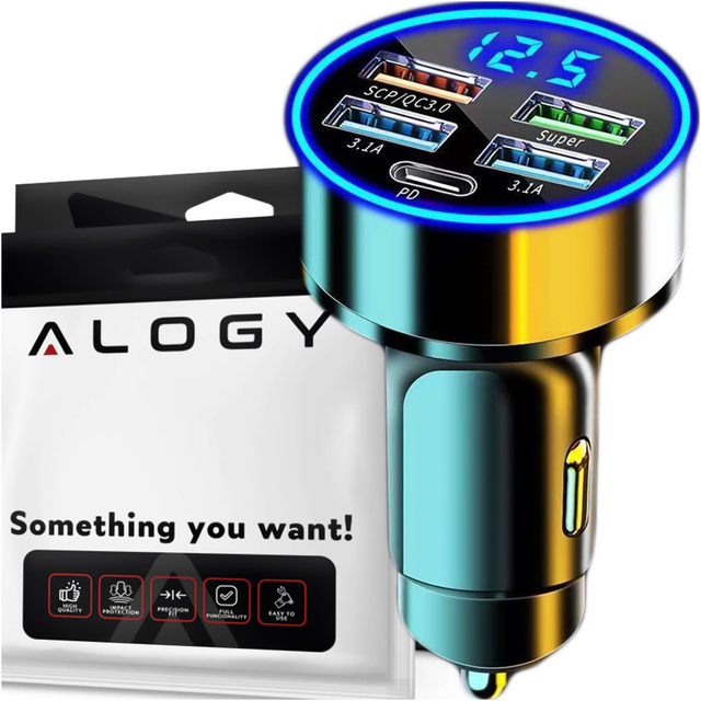 Автомобільний зарядний пристрій 4x USB QC 3.0 USB C PD 20W LED швидкий потужний 250W для Alogy Car phone black