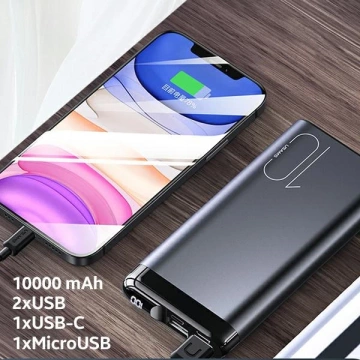 USAMS Powerbank PB55 10000mAh 2xUSB LED дисплей сірий/сірий 10KCD14801 (US-CD148) алюміній