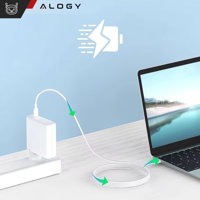 Napájecí adaptér pro Apple MacBook Alogy Univerzální nabíjecí kabel 2m USB-C na USB-C Rychlonabíjecí PowerDelivery PD 96W bílý