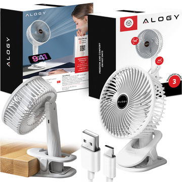 Stolní ventilátor stojící ventilátor malé oběhové čerpadlo s klipem bezdrátové ruční 500mAh USB-C Alogy White