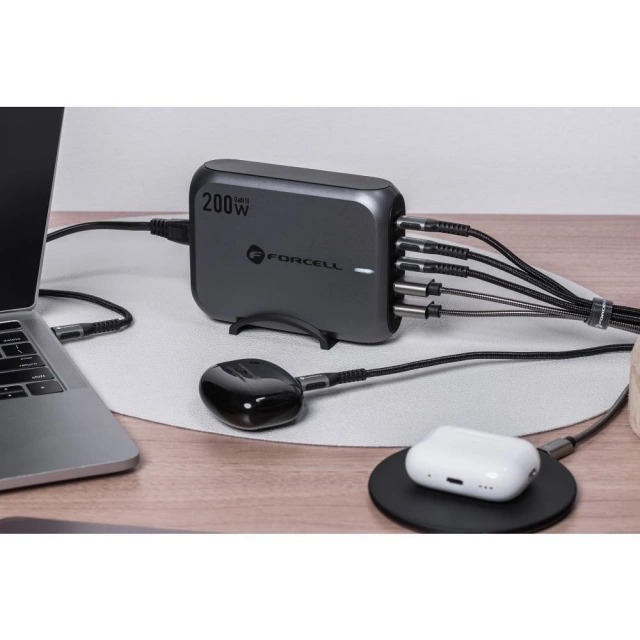 Зарядний пристрій Forcell GaN III для робочого столу 200 Вт 3xUSB-C 2xUSB-A PD QC SFC