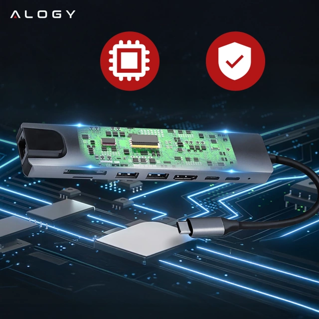 Хаб 8-в-1 USB-C на 2xA 2xC HDMI SD Micro LAN 100 Мбіт/с – Alogy MultiHub™ для ноутбуків