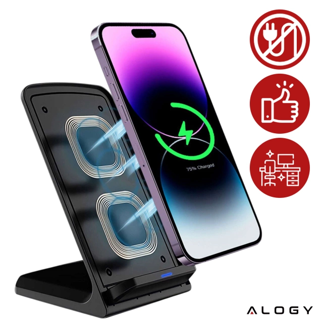 Ładowarka bezprzewodowa indukcyjna Alogy Qi Stand Charger na telefon stojak stacja z ładowaniem 15W Czarna