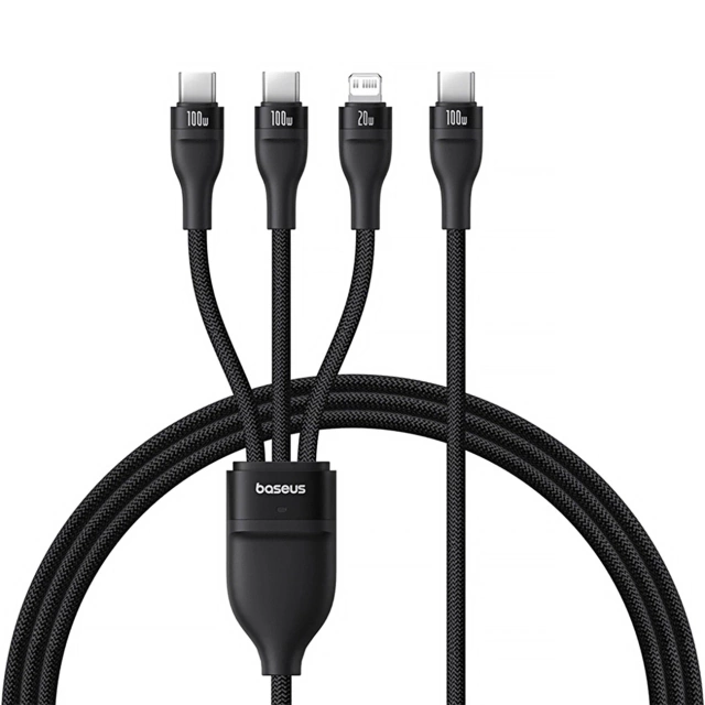 Kabel 3w1 Baseus 100W USB-C/USB-C/Lightning 1,5m LED Czarny