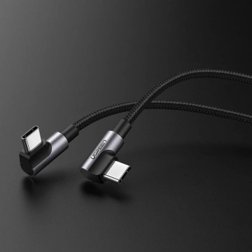 Uzelený uhlový kábel s bočnou zástrčkou USB Typ C - USB Typ C Napájanie Rýchle nabíjanie FCP 3 A 1 m sivý (70529 US323)