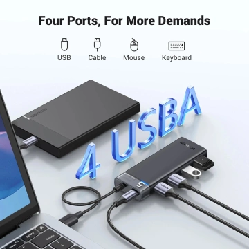 HUB Ugreen CM653 4x USB-A 3.0 5Gb/s Power-LED Schwarz