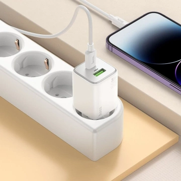 Nabíjačka Hoco N41 GaN 20W USB-C USB-A USB-C Lightning kábel biely