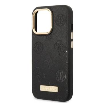 Etui Guess GUHMP13LSAPSTK do Apple iPhone 13 Pro / 13 6,1" čierny/čierny pevný obal Peony Logo Plate MagSafe