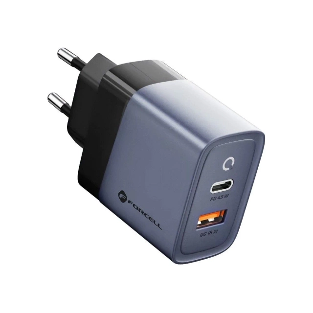 Forcell GaN 45W USB-C USB-A PD QC SFC Wall Charger Gray