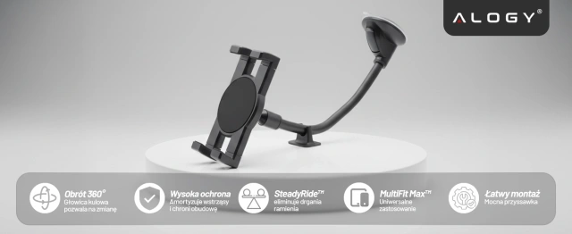 Alogy car holder for tablet phone dashboard windshield for car with long arm 4-13" black