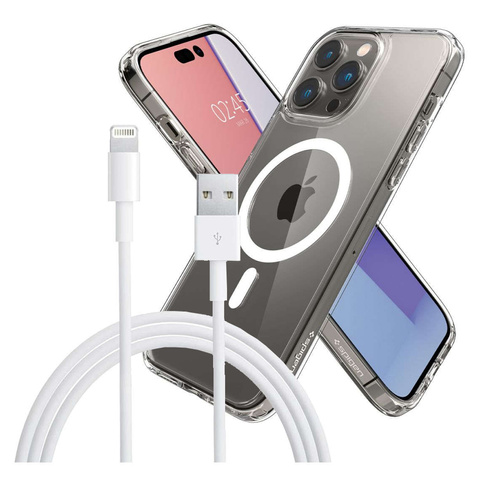 Case Spigen Ultra Hybrid Mag for MagSafe for Apple iPhone 14 Pro White 1m Lightning Cable