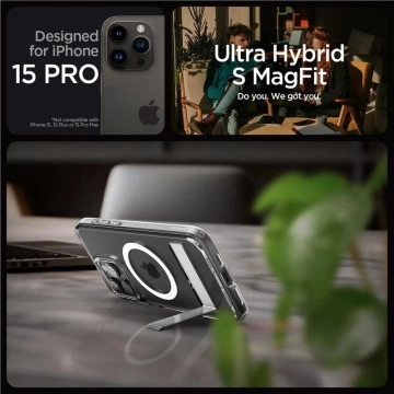 Чохол Spigen Ultra Hybrid S MagSafe з підставкою для iPhone 15 Pro - прозорий