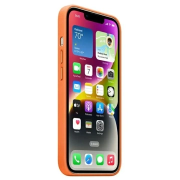 Originálne ochranné puzdro Apple Phone Case MPP83ZM/A pre Apple iPhone 14 6,1" oranžové/oranžové kožené puzdro MagSafe