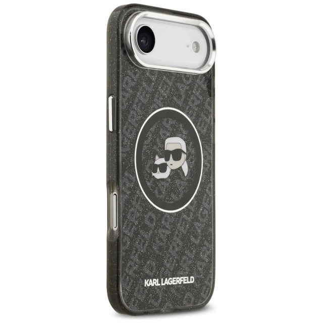 Etui Ochronne do iPhone Air Karl Lagerfeld IML Glitter K&C Heads MagSafe Czarny