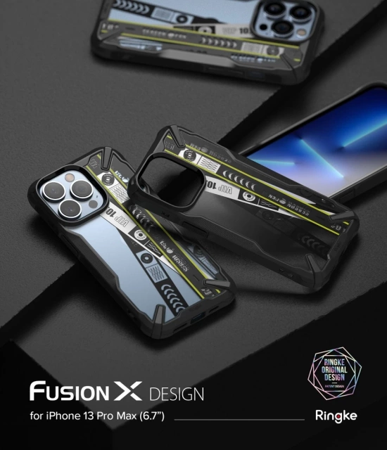 Ringke Fusion X Design pouzdro obrněný kryt s rámečkem pro iPhone 13 Pro Max černý (pásek na vstupenky) (FXD555E43)