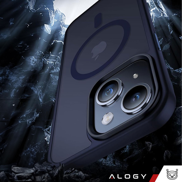 Case for iPhone 15 Plus MagSafe Matt Case Cover frosted Alogy Ring armored phone case Navy blue