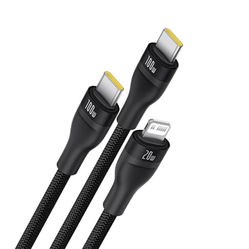 Kabel 3w1 Baseus 100W USB-C/USB-C/Lightning 1,5m LED Czarny