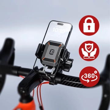 Držák na motorku KEWIG M11B pro telefon s QC 3.0 15W Qi nabíječkou černý
