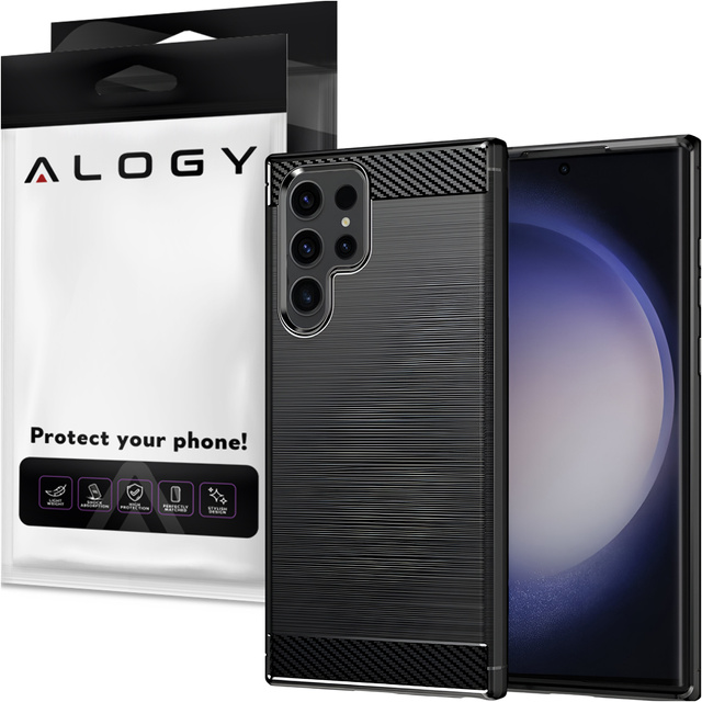 Puzdro pre Samsung Galaxy S24 Ultra obrnený zadný kryt telefónu puzdro Alogy Carbon Silicone čierne sklo