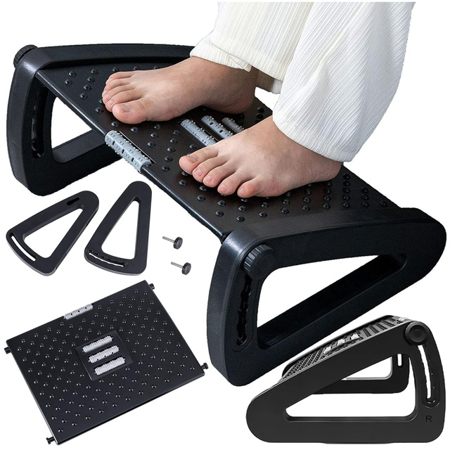 Büro-Fußstütze, Fußstütze, Beine für Arbeit, Büro, Fußmassage, verstellbare Höhenverstellung, Alogy, Schwarz