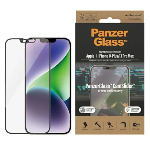 Szkło PanzerGlass Ultra-Wide Fit pre iPhone 14 Plus / 13 Pro Max 6,7" Ochrana obrazovky CamSlider Antibakteriálny Easy Aligner Vrátane 2797