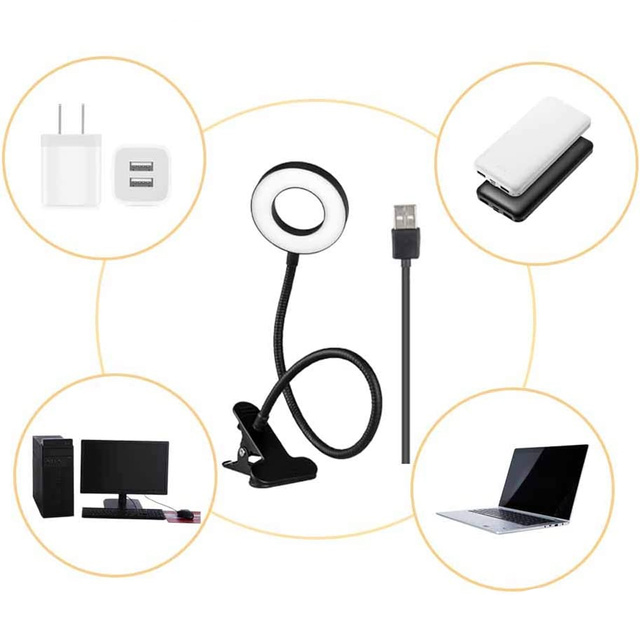 Lamp flexible ring lamp Alogy clip ring for desk flexible universal remote control USB Black