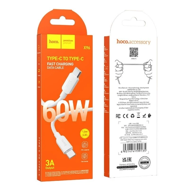 HOCO Kabel Typ C auf Typ C X96 1m Weiß PD 60W 3A Schnellladung