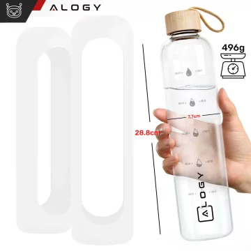 Large glass bottle water bottle drinking drinks Alogy Motivational measuring cup 1l 1000ml silicone case White