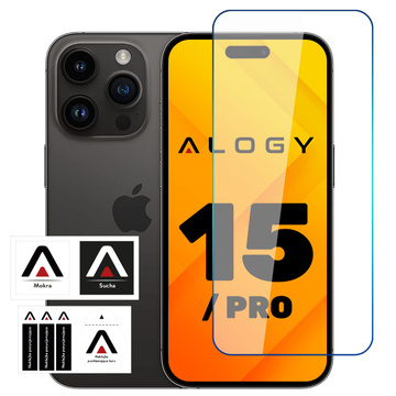 9H tempered glass for iPhone 15 / 15 Pro with Alogy Screen Protector PRO