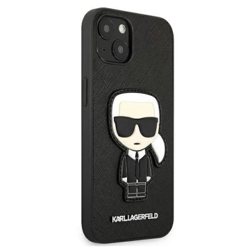 Karl Lagerfeld KLHCP13SOKPK iPhone 13 mini 5,4" čierny/čierny pevný obal Saffiano Ikonik Karl`s Patch