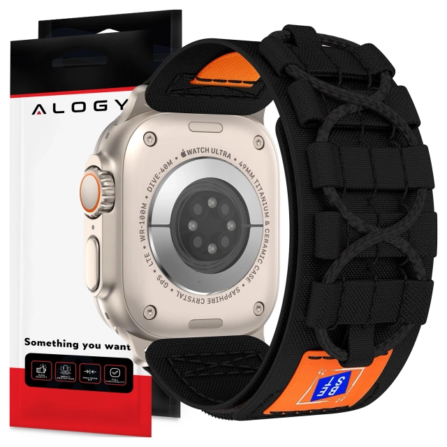 Nylonový remienok Alogy so suchým zipsom pre Apple Watch 42/44/45/49 mm čierny