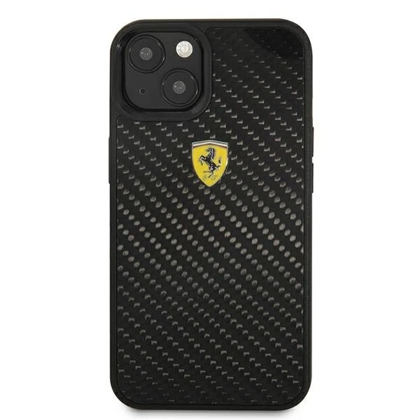 Pouzdro Ferrari iPhone 13 mini 5,4" černo/černé pevné pouzdro On Track Real Carbon