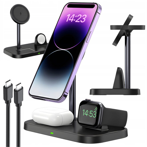 Qi Mag Safe 15W indukční nabíječka pro iPhone Apple Watch AirPods 3v1 bezdrátový stojan černá