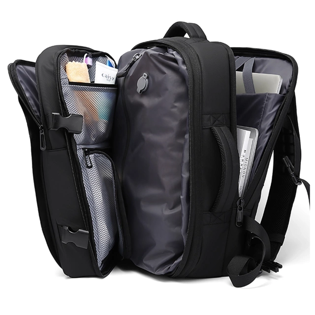 Bange Wasserdichter Laptop-Rucksack für Städtetrips, 46 x 30,5 x 20 cm, erweiterbar für Flugreisen, für Damen und Herren, mit Vakuumfach und Vakuumpumpe, Schwarz