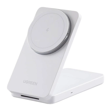 Бездротовий зарядний пристрій Ugreen W528 20 Вт MagSafe 2-в-1 для iPhone, AirPods, білого кольору