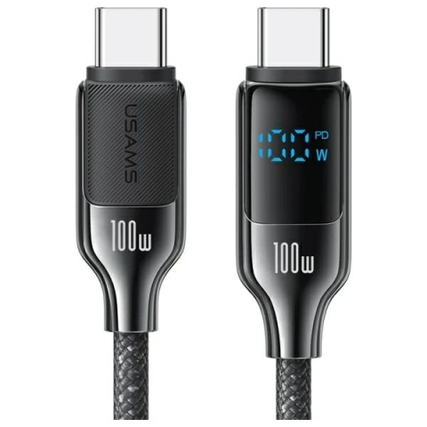 USAMS USB-C to USB-C Cable 1.2m, 100W, Digital Display, Black