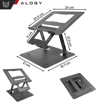 Тримач для ноутбука 17" Macbook планшет підставка для телефону 2в1 підставка складна регульована алюмінієва для столу Alogy Graphite